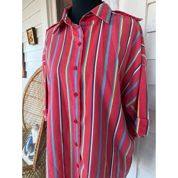 Vintage 70's Red Stripe Womens Button Blouse Cotton Blend Sz XL - Picture 3 of 13